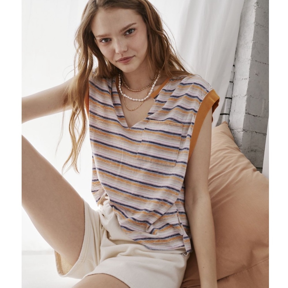 NWT UO Vintage Relaxed Stripe Pocket Muscle Tee